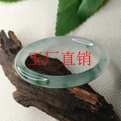 冰种阳绿飘花翡翠色手镯冰晴水细圆条玉镯子危地马拉飘兰花叮当镯