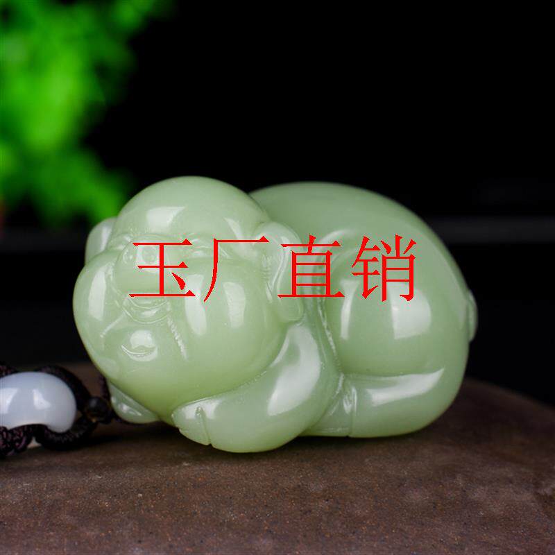 新疆和田玉青白玉小猪玉石吊坠和田玉招财玉猪把玩件挂件饰品送礼