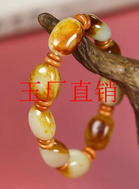 新疆和田玉玉石佛头手串民族风红皮手链原石红沁皮男女同款送礼品