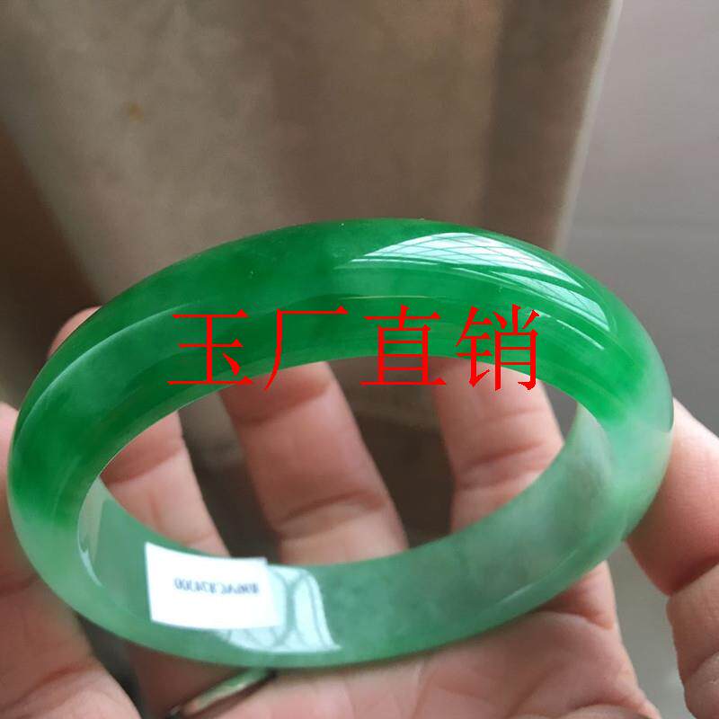 翡翠色冰糯种满绿玉镯危地马拉飘阳绿花手镯圆条帝王绿平安镯处理