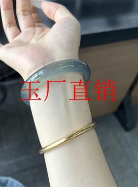 库里蓝高冰种玉髓玛瑙手镯马料正圈晴水玉镯远山黛精选首饰品送礼