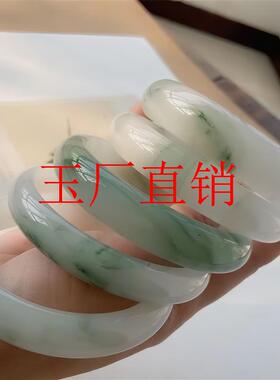 新疆金丝玉天山翠雪翠不知春首饰白色手镯子扁条飘花冰种年轻处理