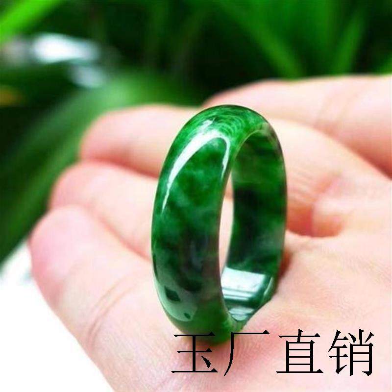 缅甸戒圈翡翠色戒指干青铁龙生飘花满绿戒指男女款祖母绿高端首饰