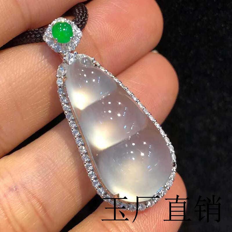 白月光冰种福豆吊坠缅甸翡翠色银镶嵌四季豆挂件项链百搭男女同款