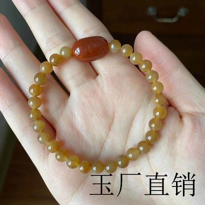 和田玉糖玉圆珠单圈手链手串珠子温润饱满搭南红转运桶珠配珠送礼