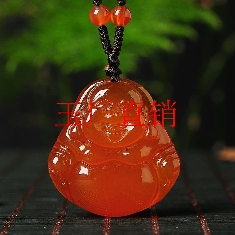精品帝王红玛瑙玉髓吊坠佛公挂件女款笑佛毛衣链转运送礼物送妈妈
