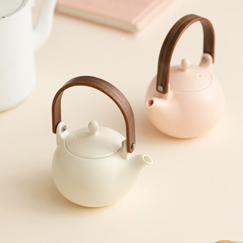 奶油风陶瓷提梁壶茶具套装可印LO