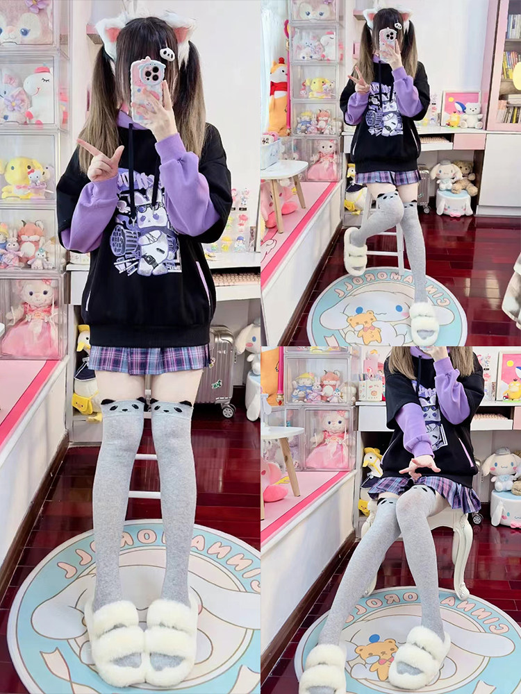 二次元日系可爱猫咪长筒袜春秋纯棉jk软萌卡通过膝袜显瘦高筒袜女