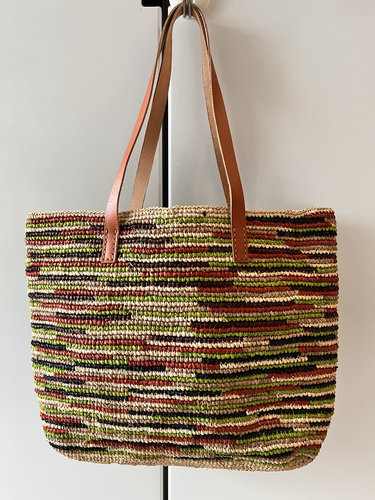 马达加斯加拉菲草包 手工草编 彩色条纹单肩包