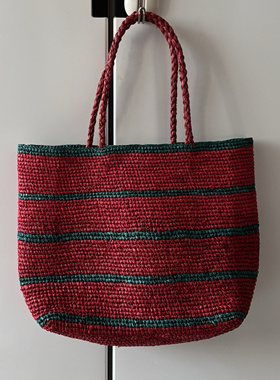 马达加斯加拉菲草包手工编织 单肩手提包  宽约37高27底宽13CM