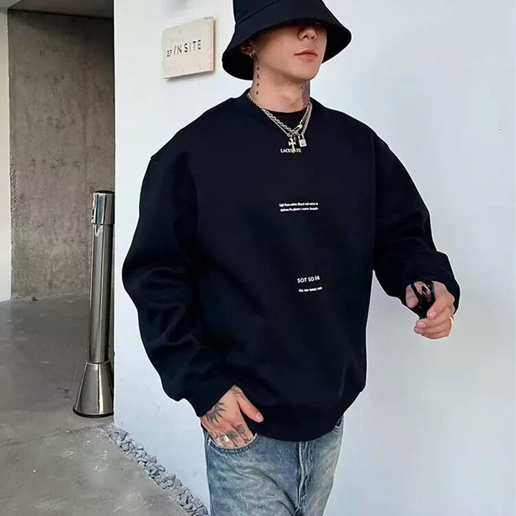 美式复古风重磅圆领卫衣男女宽松落肩袖字母印花情侣百搭加绒上衣