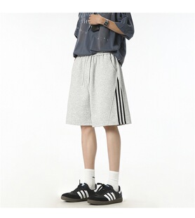 夏季男士三条杠运动短裤 宽松阔腿五分卫裤 百搭透气休闲中裤
