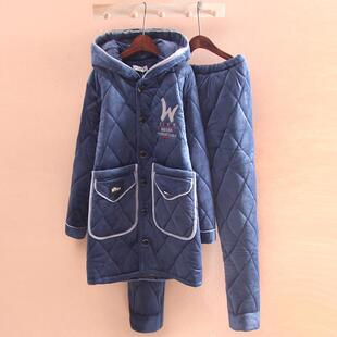 冬季中长款男士睡衣帅气可外穿三层加厚保暖加棉零下可外穿家居服