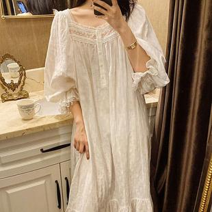 甜美公主睡衣女纯棉纱宽松休闲简约蕾丝家居服睡裙 复古宫廷风法式