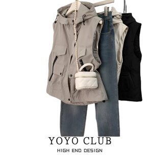 百搭工装 品牌折扣胖MM美式 时尚 新款 外套潮 设计感连帽马甲2026春季