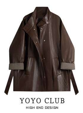 品牌折扣胖MM大码慵懒风宽松皮衣外套2026春季气质高级感风衣外套