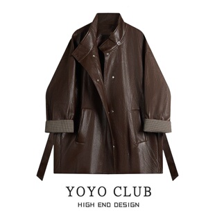 品牌折扣胖MM大码 气质高级感风衣外套 慵懒风宽松皮衣外套2026春季