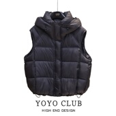 品牌折扣胖MM美式 复古百搭连帽马夹2025轻盈保暖简约羽绒棉马甲女