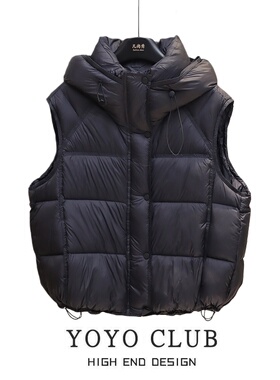 品牌折扣胖MM美式复古百搭连帽马夹2025轻盈保暖简约羽绒棉马甲女