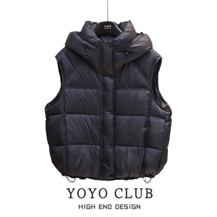 品牌折扣胖MM美式复古百搭连帽马夹2025轻盈保暖简约羽绒棉马甲女