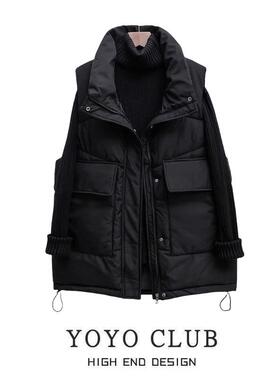 专柜折扣大码冬季胖mm羽绒棉服马甲女中长款外穿坎肩背心马夹外套