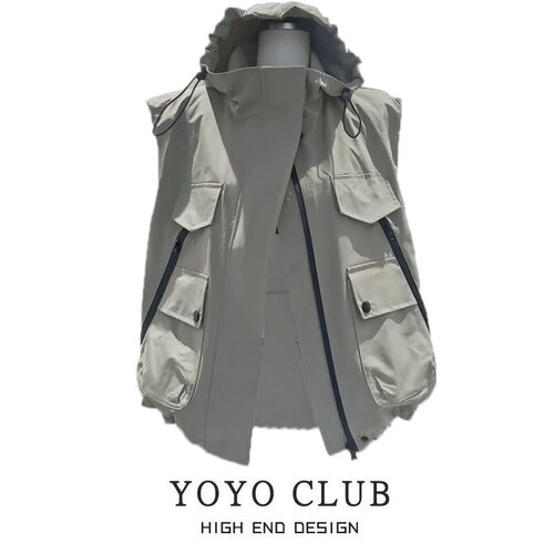 胖MM休闲宽松冲锋衣连帽工装马甲