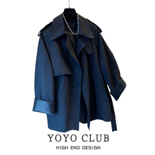 宽松收腰冲锋衣 大码 品牌折扣法式 高级感气质大翻领风衣女2026春季