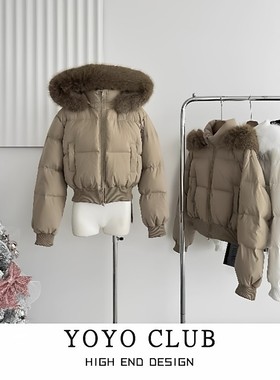 品牌折扣胖MM美式复古大毛领外套2025新款今年流行爆款显瘦棉服女