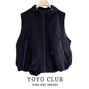 品牌折扣胖MM大码连帽马甲女2026春季新款时尚休闲百搭无袖外套女