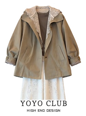 品牌折扣欧货新款显瘦设计蕾丝港风衣女2026春季大码英伦风外套潮