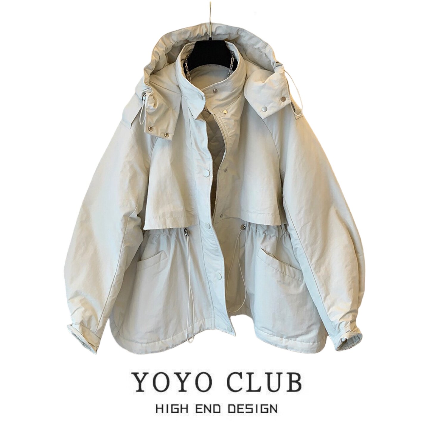 品牌折扣欧货高级感时髦带帽冲锋衣女2026春季大码英伦风简约外套