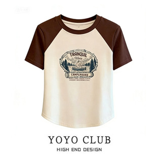 T恤2026夏季 品牌折扣大码 复古短袖 美式 正肩设计感小众上衣潮 女装