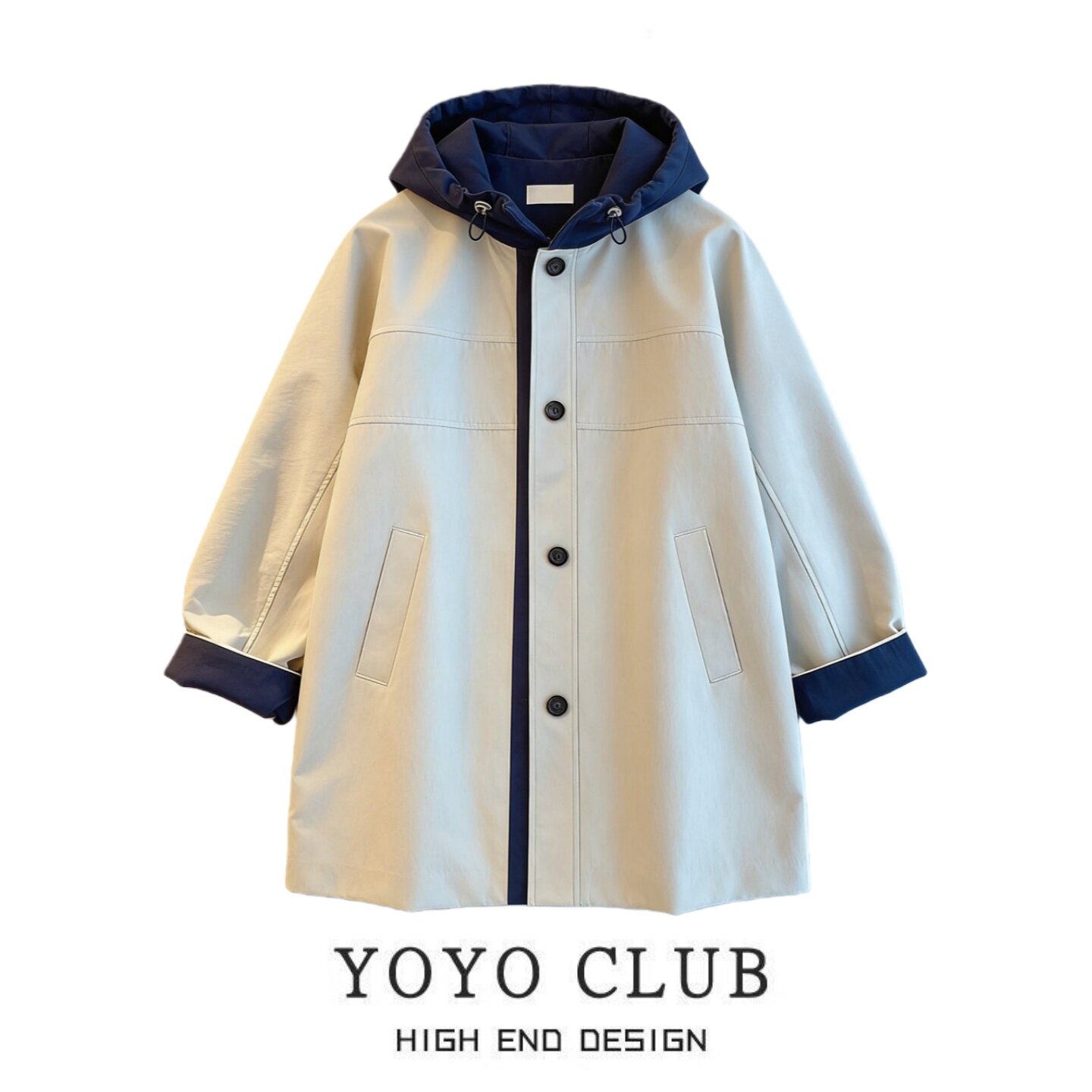 品牌折扣韩系时髦洋气高级感撞色连帽风衣女2026春季大码气质外套