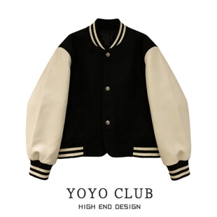 宽松撞色休闲外套潮 时尚 品牌折扣学院风棒球服外套女2026春季 大码