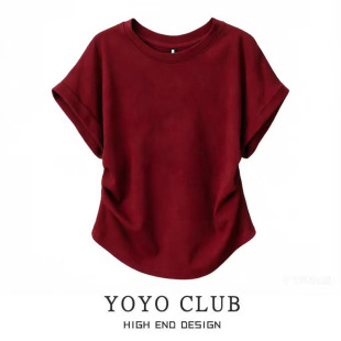 新款 时尚 气质红色短袖 女装 百搭宽松T恤上衣 大码 品牌折扣2026夏季