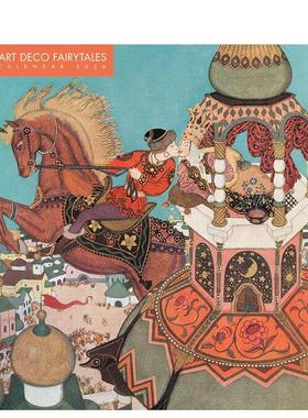 【预售】【Flame Tree】2026年装饰艺术风格童话挂历艺术日历Art Deco Fairytales Wall Calendar 2026英文文创进口原版978183562