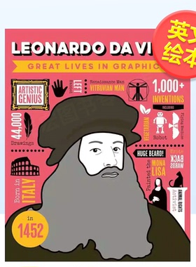 【现货】【图像传记】达芬奇【Great Lives in Graphics】Leonardo Da Vinci英文儿童绘本人物传记Button Books精装Button Books3