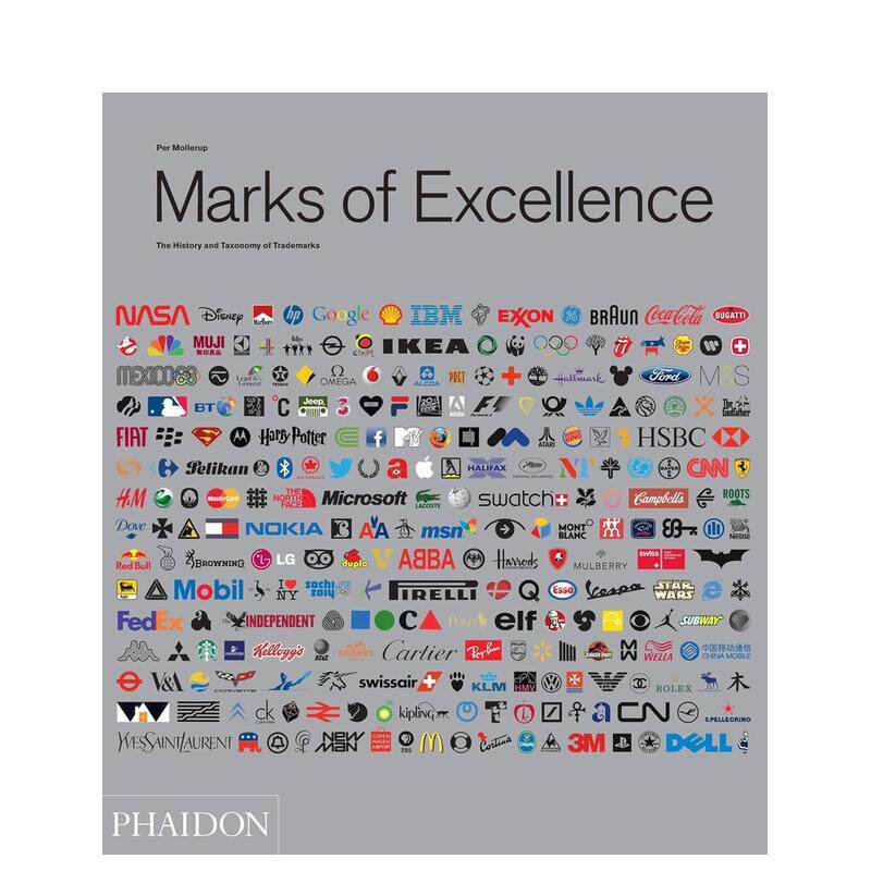 【现货】卓越标志商标的历史与分类Marks of Excellence: The History 英文平面字体图案标志设计Per Mollerup精装Phaidon Press进