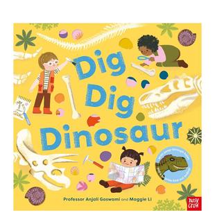 Dig 预售 书精裝6 DinosaurProfessor Crow 洞洞书英文儿童趣味进口原版 GoswamiNosy 挖挖恐龙 外版 Anjali 9岁Dig