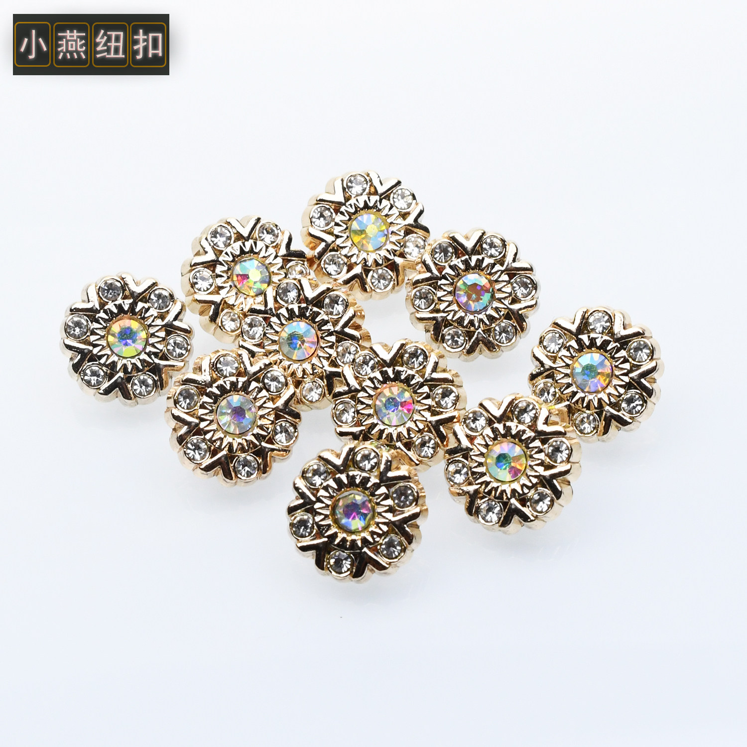 小燕纽扣高档彩色花朵钻扣