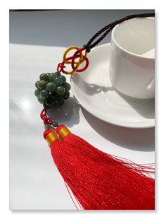 翡翠玉球车挂件手工串珠后视镜汽车挂饰古风双穗流苏有求必应