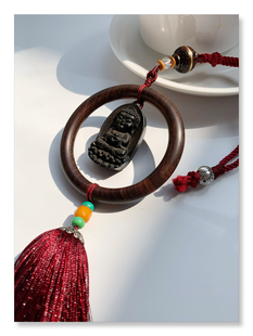 天然黑檀木宝宝佛汽车挂件后视镜车载挂饰纯手工制作流苏