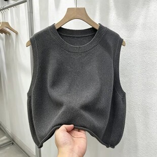 叠穿套头破洞针织马甲背心女秋冬新款洋气宽松高级感毛衣坎肩马夹