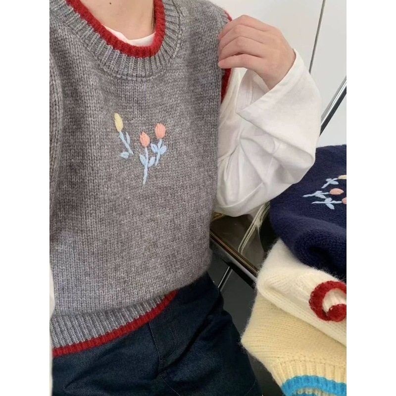 粗棒针撞色马甲女背心秋冬2025新款重工手工刺绣针织毛衣坎肩,女装/女士精品,马夹,淘宝优惠券,粉丝福利购,淘宝优惠卷