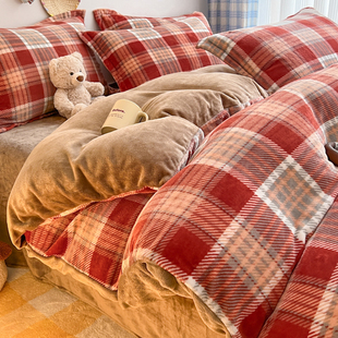 牛奶绒床上四件套加厚珊瑚绒双面加绒被套法兰绒床单三件套冬天款