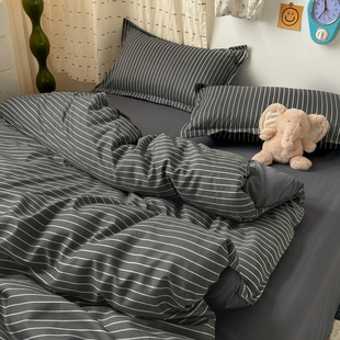 条纹格子床上四件套男生工人被套床单人学生宿舍三件套高中被罩25