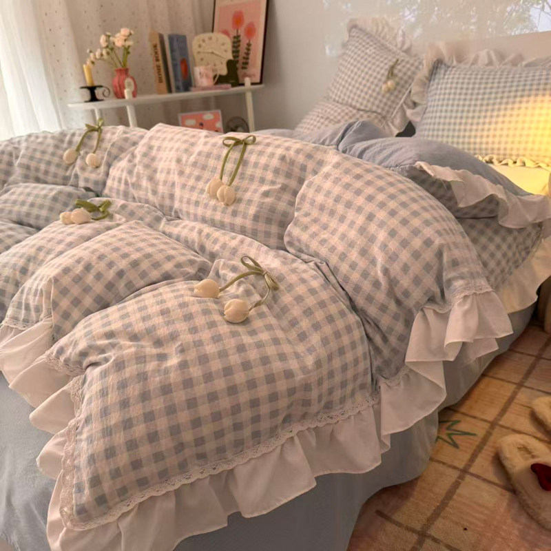 公主风四件套韩式花边小清新被套床单学生宿舍女生三件套春夏季