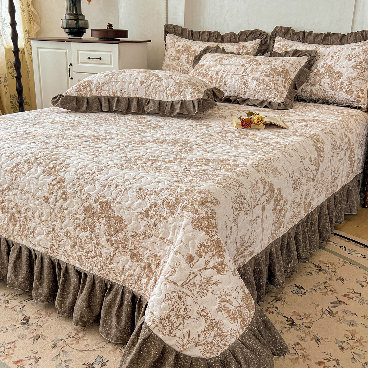 水洗棉床盖单件冬季榻榻米夹棉加厚床裙式防滑床单三件套四季通用,床上用品,床盖,淘宝优惠券,粉丝福利购,淘宝优惠卷