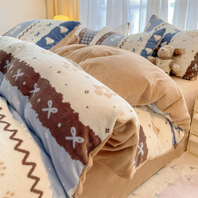 冬季加厚四件套牛奶绒被珊瑚绒床单人双面加绒被罩床笠宿舍三件套