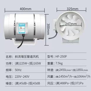 抽风排烟机实验室卫生间办公卧室艾灸馆强力 10寸250P圆形管道式